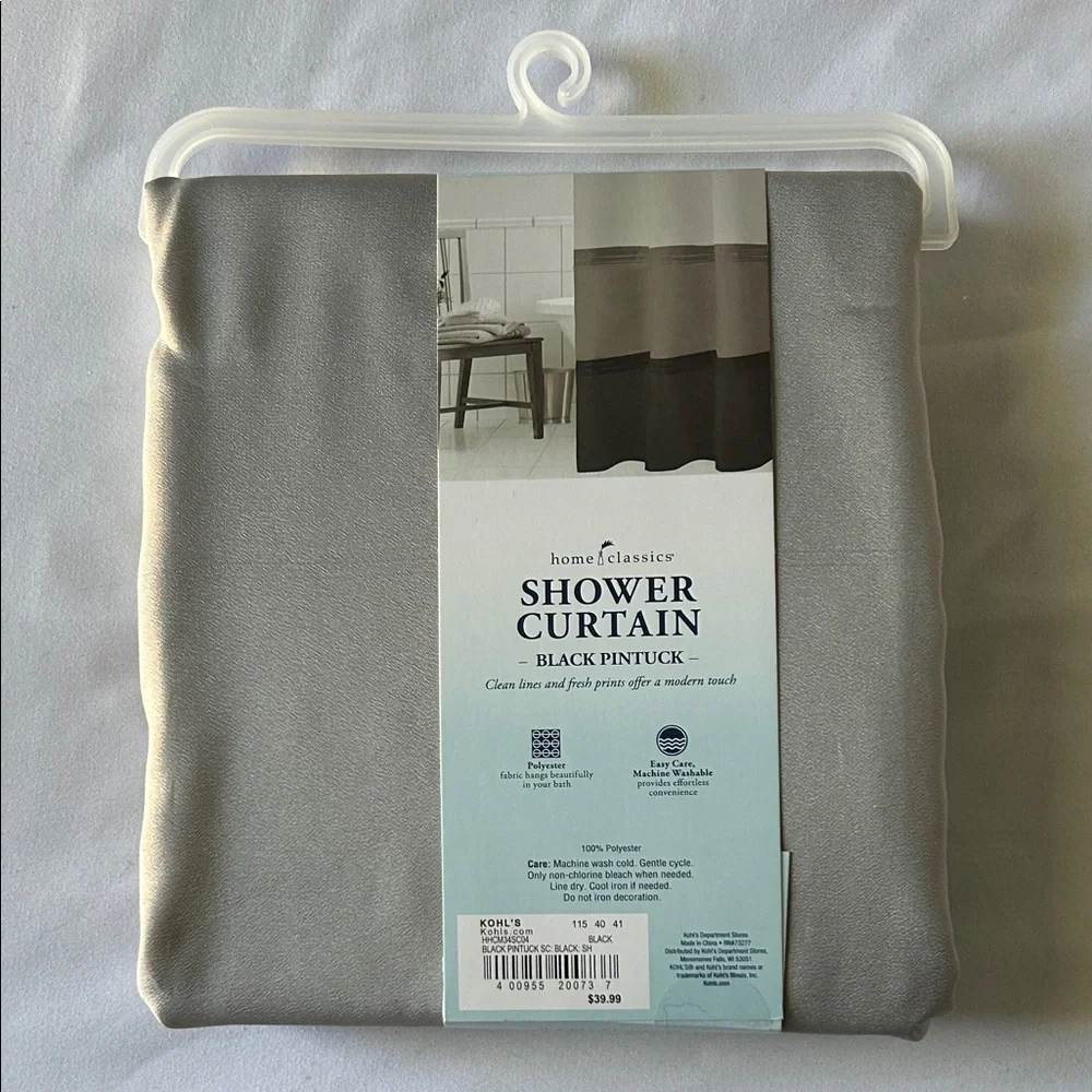 Home Classics Black Pintuck 4 Layer 100% Polyester Easy Care Shower Curtain